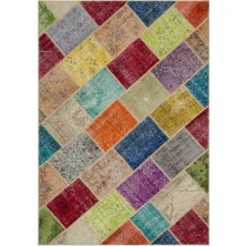 Hali.Net 160x230 cm Bej Çok Renkli Karışık Bohem Patchwork Halı | Salon Yatak Odası Halısı | Hav Vermez | UNİQUE-22080