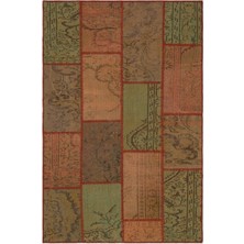 Teselya Kırmızı Eskitme Yün Modern Desenli Yün Hav Toz Vermez Leke Tutmayan Salon Yolluk Mutfak El Dokuma Halı