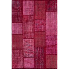 Iskece Kırmızı Eskitme Etnik Modern Desenli Yün Hav Toz Vermez Leke Tutmayan Salon Yolluk Mutfak El Dokuma Halı