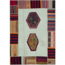 Hali.Net 167x235 cm Bej Krem Geometrik Etnik Yamalı (patchwork) Halı | Salon Yatak Odası Halısı | Hav Vermez | UNİQUE-25306