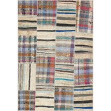 Iskece Bej Patchwork Yün Modern Desenli Yün Hav Toz Vermez Leke Tutmayan Salon Yolluk Mutfak El Dokuma Halı