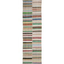 Hali.Net 123x408 cm Çok Renkli Krem Geometrik Bohem Çizgili Halı | Salon Yatak Odası Halısı | Hav Vermez | UNİQUE-32333