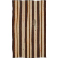 Teselya Bej Çizgili Yün Modern Desenli Yün Hav Toz Vermez Leke Tutmayan Salon Yolluk Mutfak El Dokuma Halı