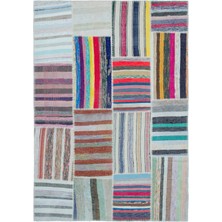 Girit Bej Çizgili Yün Modern Desenli Yün Hav Toz Vermez Leke Tutmayan Salon Yolluk Mutfak El Dokuma Halı