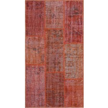 Hali.Net 80x150 cm Kırmızı Geleneksel Vintage Patchwork Halı | Salon Mutfak Halısı | Hav Vermez | UNİQUE-26178