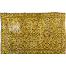 Sarı Çerçeveli Yün Modern Desenli Yün Hav Toz Vermez Leke Tutmayan Salon Yolluk Mutfak El Dokuma Halı