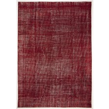 Hali.Net 217x313 cm Gri Kırmızı Motifsiz Vintage Eskitme Halı | Salon Yatak Odası Halısı | Hav Vermez | UNİQUE-4209