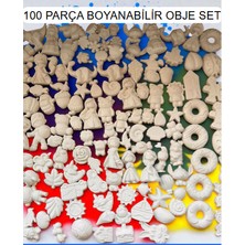 100’LÜ Boyanabilir Obje Seti – Hobi & Sanat Etkinlik Seti + 6 Renk Akrilik Boya + Fırça