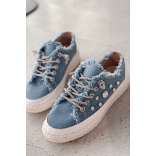 Monove Taş Detaylı Mavi Jean Kadın Spor Ayakkabı