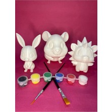 Sevimli Hayvanlar Boyama Seti – Tavşan, Kirpi, Hamster | 10 cm 3 Figür + 2 Fırça + 6 Renk Boya