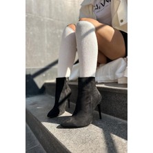 Vonce Süet Fermuar Detaylı Ince Topuklu Kadın Bot Siyah