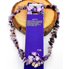 'ametist'' Doğal Taş Çelik Zincirli Lüks Kolye