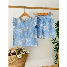 Gök Joy Kız Çocuk Çiçek Desenli Takım – Mavi