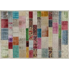 Bespoky Bej Vintage Patchwork Yün Halı | Salon Yatak Odası Halısı | %100 Doğal Yün El Yapımı El Dokuma
