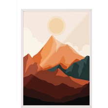 Beyaz Çerçeveli Tablo, Gün Batımı Dağ Manzarası, Yatak Odası Dekoru Poster No: 107954