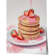 Çerçevesiz Poster, Pancake Üzerinde Kiraz – Sevimli Stil, Mutfak Dekoru Poster No: 109486