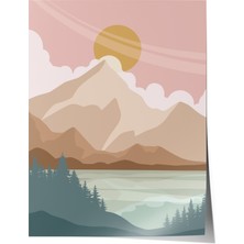 Çerçevesiz Poster, Yeşil Tonlarda Minimal Doğa Manzarası, Salon Dekoru Poster No: 107956