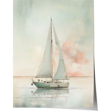 Çerçevesiz Poster, Yelkenli Tekne Pastel Tonlarda, Yatak Odası Dekoru Poster No: 108079