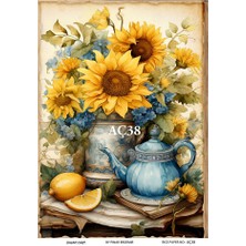 Ayçiçeği Serisi Aç38 Ayçiçek Deseni 30*42 cm Pirinç Dekopaj