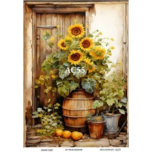 Ayçiçeği Serisi Aç55 Ayçiçek Deseni 30*42 cm Pirinç Dekopaj