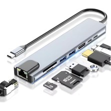 Macbook Pro Air Uyumlutype-C Port Çoklayıcı Hub Dönüştürücü Çevirici Ekstra Usb, Type-C, Hdmı, Micro Sd, 8in1