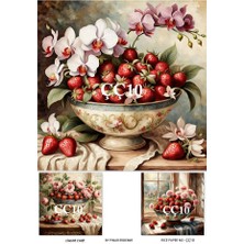 Çç10 Çilek ve Çiçek Desen Li 30*42 cm Pirinç Dekopaj