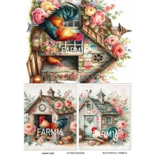 Farm Serisi FARM16 Renkli, Horoz Desenli 30*42 cm Pirinç Dekopaj