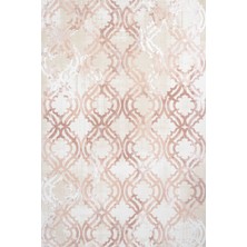 Hali.Net 80x150 cm Pembe Krem Ogee Modern Geometrik Yıkanabilir Halı | Salon Mutfak Halısı | Leke Tutmaz Hipoalerjenik | CREA_ROYAL-14558