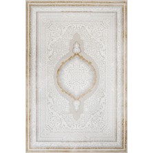Hali.Net 80x200 cm Gold Krem Çiçekli Klasik Madalyonlu Halı | Mutfak Koridor Halısı | Hav Vermez Leke Tutmaz | STN_FEEL-001S