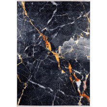 Hali.Net 80x300 cm Turuncu Siyah Mermer Damarlı Modern Mermer Desenli Halı | Mutfak Yolluk Halısı | Hav Vermez Hipoalerjenik | HALN-HLN713