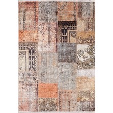 Newscotland Kahverengi Patchwork Etnik Modern Desenli Makinada Yıkanabilir Hav Toz Vermez Leke Tutmayan Kaymaz Taban Dijital Makine Baskı Salon Yolluk Mutfak Halı