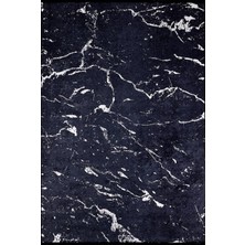 Hali.Net 100x300 cm Siyah Beyaz Mermer Damarları Modern Mermer Desenli Halı | Mutfak Yolluk Halısı | Hav Vermez Hipoalerjenik | HALN-HLN828