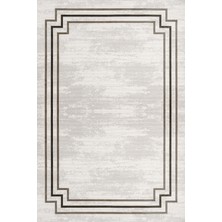 Bespoky 100x150 cm Krem Açık Gri Geometrik Modern Çerçeve Yıkanabilir Halı | Yatak Odası Mutfak Halısı | Leke Tutmayan, Kaymaz | KRM_TREND-2803