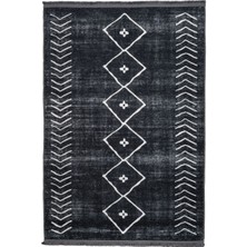 Purmerend Geometrik Siyah Polyester Daire Modern Desenli Pamuk Makinada Yıkanabilir Hav Toz Vermez Leke Tutmayan Kaymaz Taban Dijital Makine Baskı Salon Yolluk Mutfak Halı