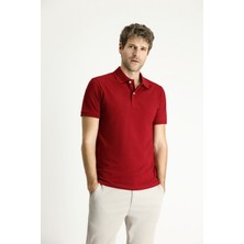 Slim Fit Dar Kesim Nakışlı Pamuk Polo Yaka Tişört