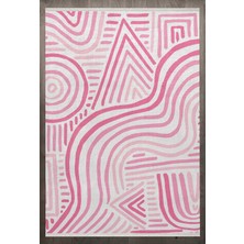  Geometrik Pembe Pamuk Dikdörtgen Modern Desenli Pamuk Makinada Yıkanabilir Hav Toz Vermez Leke Tutmayan Kaymaz Taban Dijital Makine Baskı Salon Yolluk Mutfak Halı