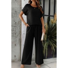 Arben Boutique Kadın Kısa Kollu Yakası Açık Aerobin Bluz ve Pantolon Ikili Takım