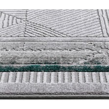 Hali.Net 160x235 cm Yeşil Açık Gri Geometrik Çizgiler Modern Soyut Yıkanabilir Halı | Salon Yatak Odası Halısı | Leke Tutmaz Hipoalerjenik | STONE-17137