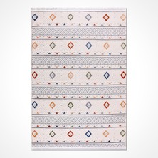 Hali.Net 100x150 cm Krem Baklava Bohem Geometrik Yıkanabilir Halı | Yatak Odası Mutfak Halısı | Leke Tutmaz Hipoalerjenik | MALTA-MA01K