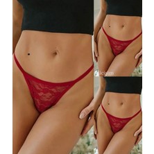 Cicişim Kırmızı Dantelli 3'lü String Tanga Büyük Beden Seçenekli