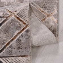 Hali.Net 100x200 cm Kahverengi Gri Soyut Geometrik Modern Geometrik Yıkanabilir Halı | Mutfak Koridor Halısı | Leke Tutmaz Hipoalerjenik | ODESSA-OP02K