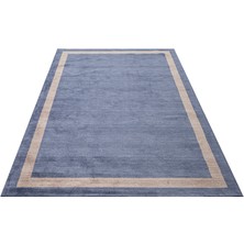  Çerçeveli Lacivert Viskon Dikdörtgen Modern Desenli Akrilik Hav Vermeyen Leke Tutmayan Kolay Temizlenen Yumuşak Makine Salon Yolluk Mutfak Halı