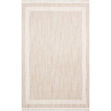 Hali.Net 80x150 cm Krem Bej Modern Çerçeveli Halı | Salon Mutfak Halısı | Hav Vermez Leke Tutmaz | Hav Vermez Leke Tutmaz