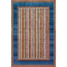  Çerçeveli Mavi Pamuk Dikdörtgen Modern Desenli Pamuk Makinada Yıkanabilir Hav Toz Vermez Leke Tutmayan Kaymaz Taban Dijital Makine Baskı Salon Yolluk Mutfak Halı