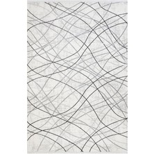 Hali.Net 80x150 cm Gri Beyaz Çizgili Modern Soyut Halı | Salon Mutfak Halısı | Hav Vermez Leke Tutmaz | 3904B-GRİ
