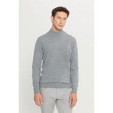 ALTINYILDIZ CLASSICS Erkek Gri Melanj Tüylenme Yapmayan Standart Fit Normal Kesim Yarım Balıkçı Yaka Triko Kazak