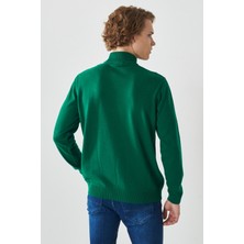 ALTINYILDIZ CLASSICS Erkek Koyu Yeşil Tüylenme Yapmayan Standart Fit Normal Kesim Yarım Balıkçı Yaka Triko Kazak