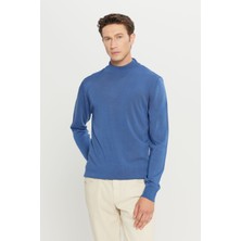 ALTINYILDIZ CLASSICS Erkek Indigo Tüylenme Yapmayan Standart Fit Normal Kesim Yarım Balıkçı Yaka Triko Kazak