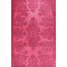 Plymouth Klasik Fuşya Polyester Daire Modern Desenli Pamuk Makinada Yıkanabilir Hav Toz Vermez Leke Tutmayan Kaymaz Taban Dijital Makine Baskı Salon Yolluk Mutfak Halı