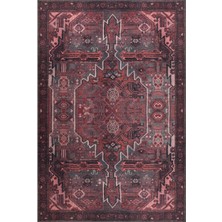 Exeter Klasik Bordo Polyester Daire Modern Desenli Pamuk Makinada Yıkanabilir Hav Toz Vermez Leke Tutmayan Kaymaz Taban Dijital Makine Baskı Salon Yolluk Mutfak Halı